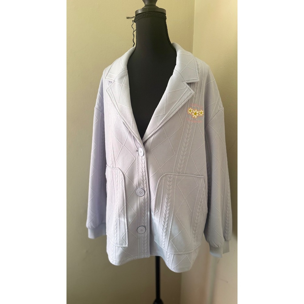 LEDiN Womens Jacket Blazer Lavender Purple Floral Applique Size Medium M